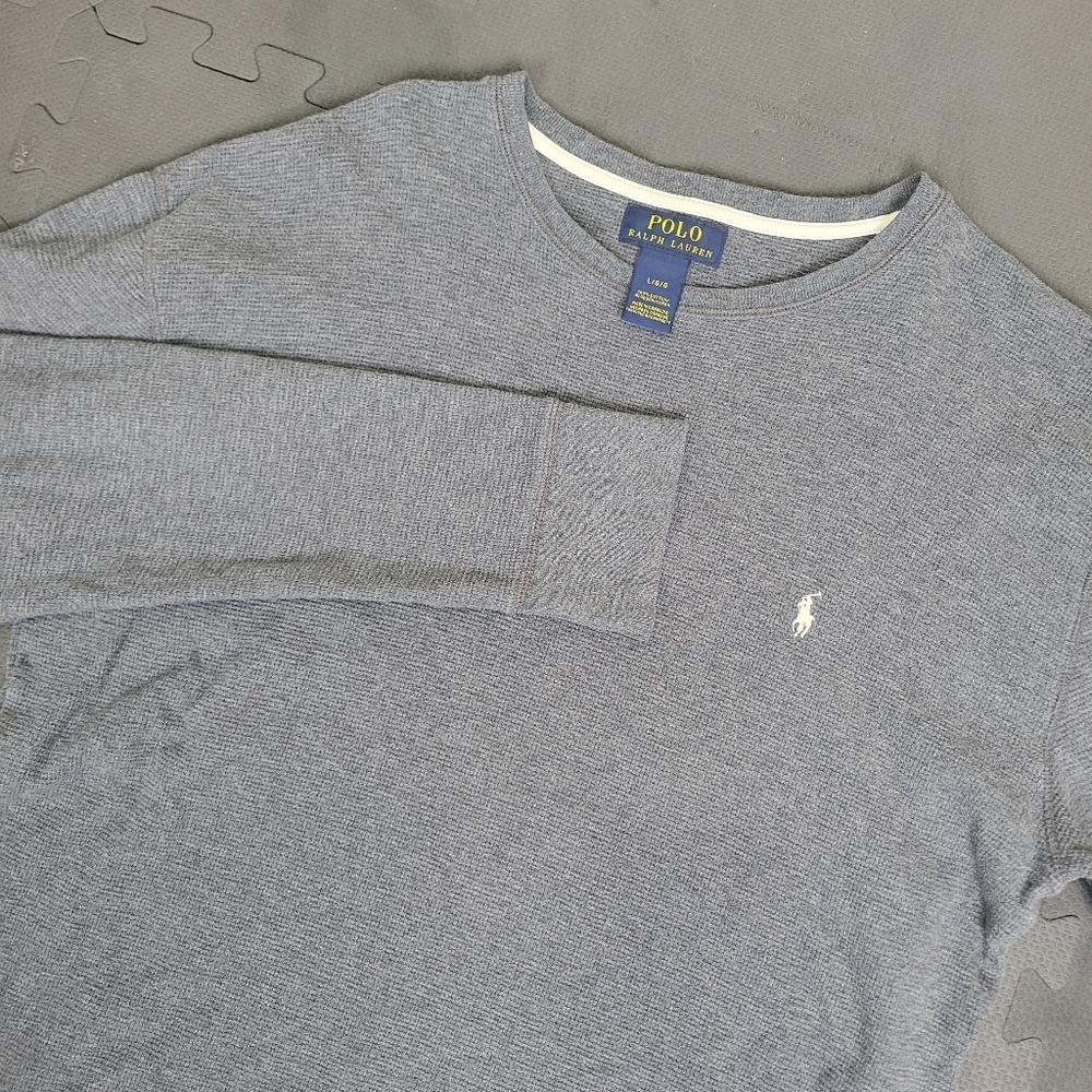 Polo Ralph Lauren Thermal‎ Waffle Long Sleeve Shirt Mens Large Gray Logo